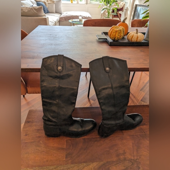 Frye tall black Melissa button leather boots side 8.5 - Picture 1 of 6
